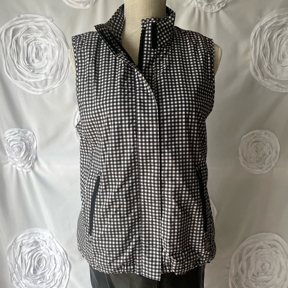 Talbots black and white gingham check lightweight vest, Terry cloth lining, S